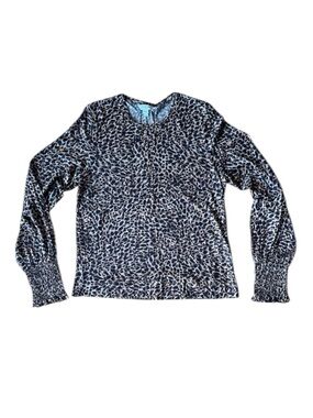 LK Bennett Leopard Top Blouse TJ Vicky Medium Smocked Long Sleeve Wool Blend